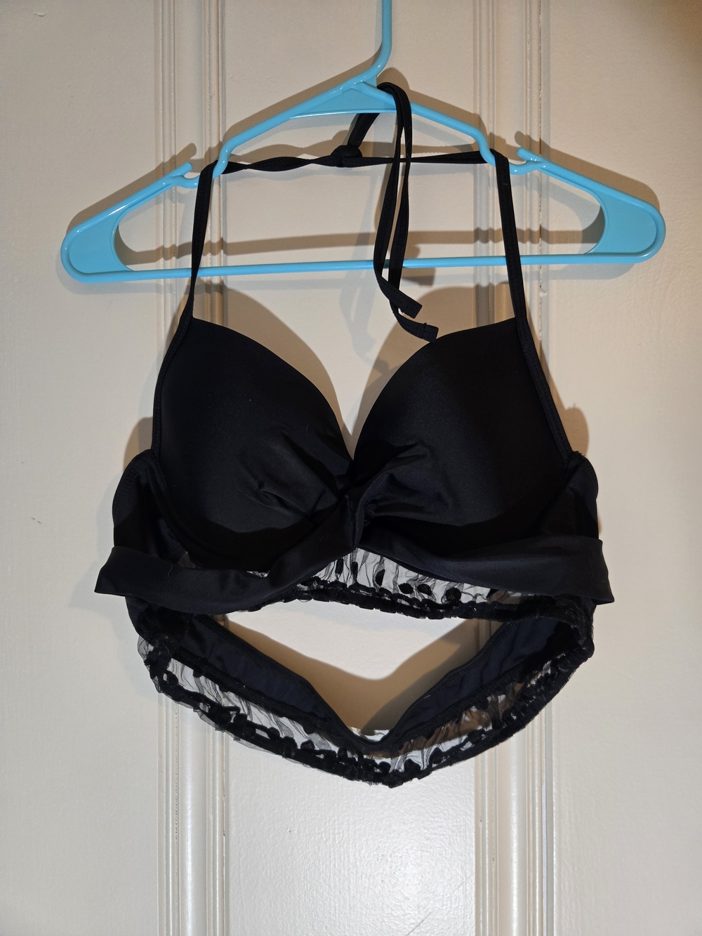 Black Lace-Trim Swim Top